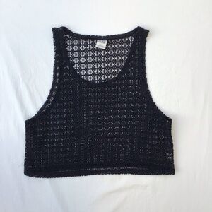 PINK Victoria's Secret Tank Top Womens Size Large - Black Cropped Crochet